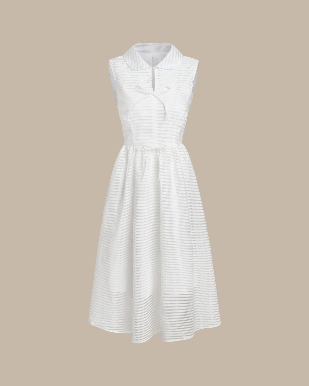 White Striped Sleeveless Midi Dress