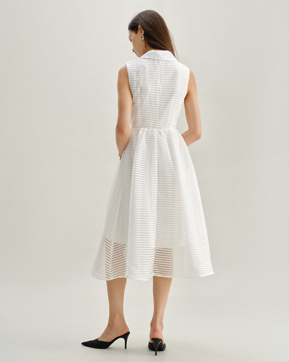 White Striped Sleeveless Midi Dress