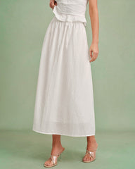 White Solid A-Line Midi Skirt