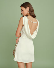 Apricot Boat Neck Pearl Mini Dress