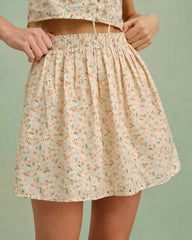 Yellow Embroidery Floral Mini Skirt
