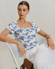 Blue Floral Short Sleeve T-Shirt
