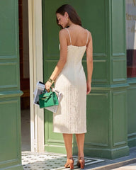Beige Textured Beaded Slip Midi Dress
