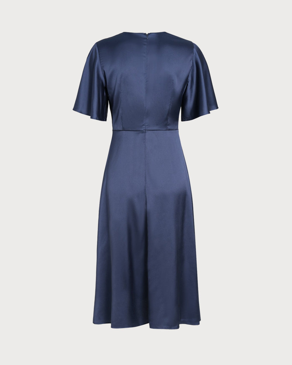 Navy V Neck Satin Midi Dress