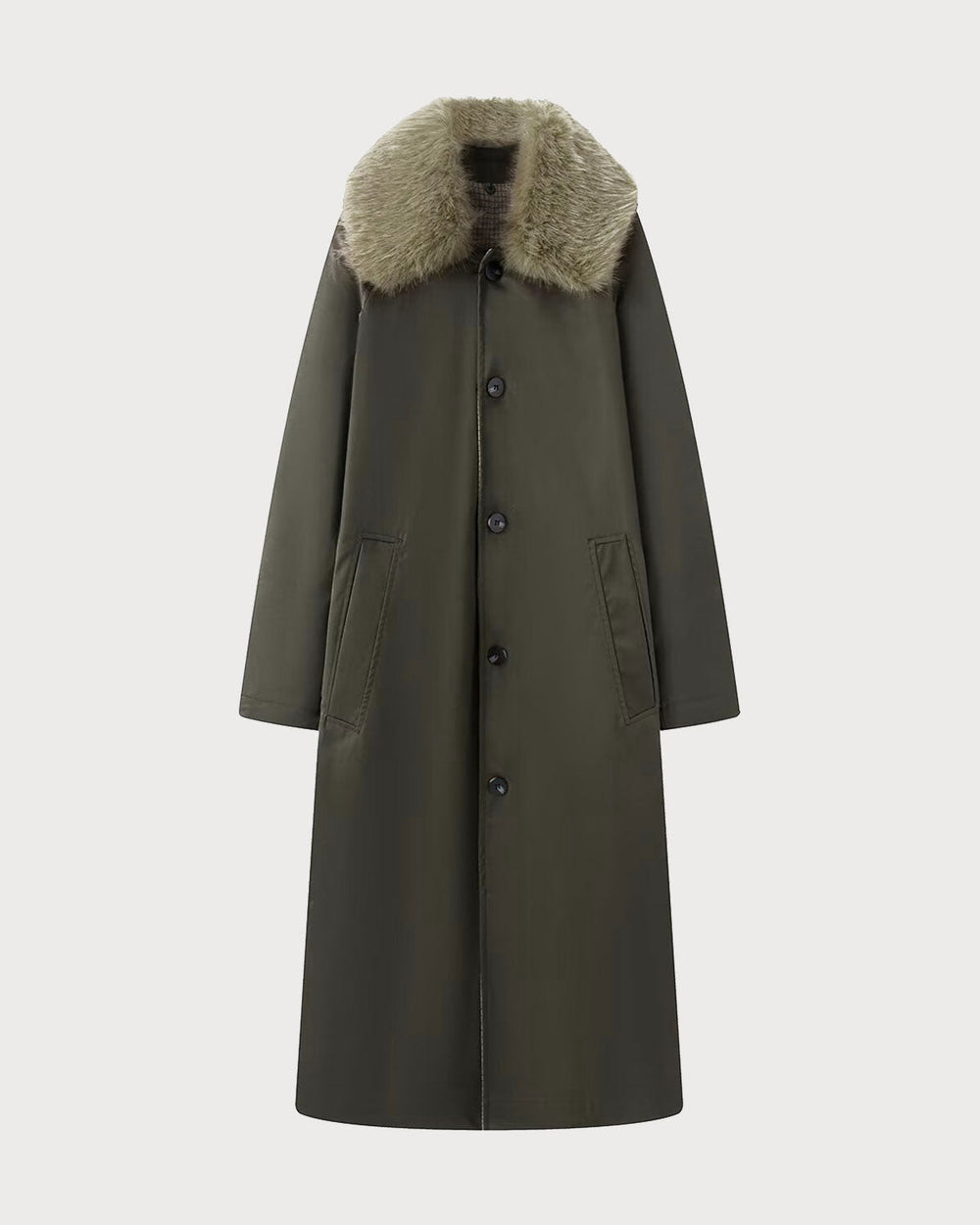 Brown Fur Collar Reverible Long Coat