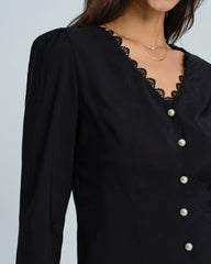Black V Neck Lace Blouse