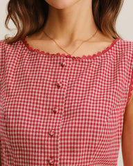 Red Gingham Boat Neck Sleeveless Tank Top