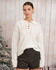 Beige Drop Shoulder Button Sweater
