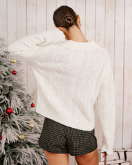 Beige Drop Shoulder Button Sweater