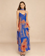 Blue Geometric Slip Maxi Dress