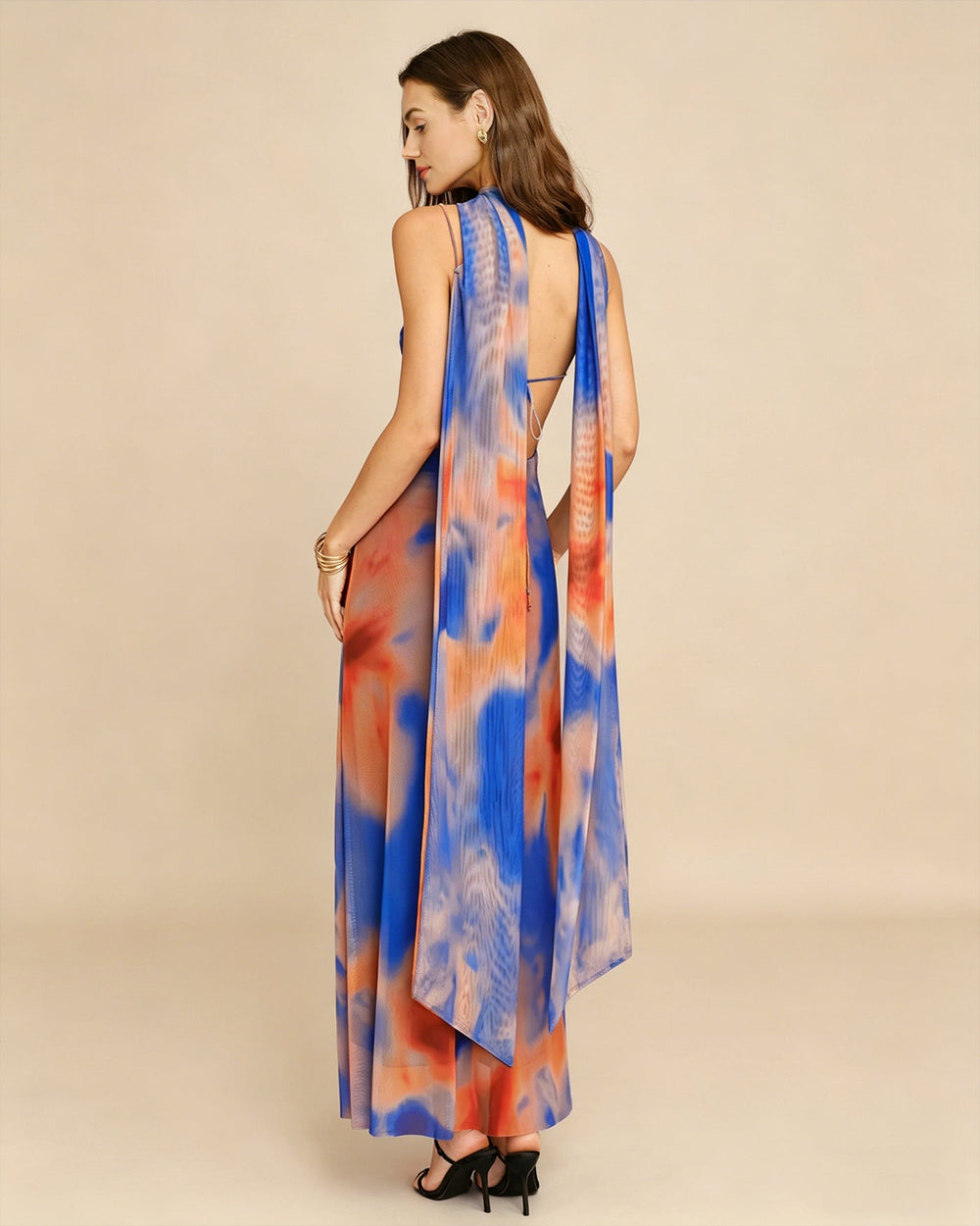 Blue Geometric Slip Maxi Dress