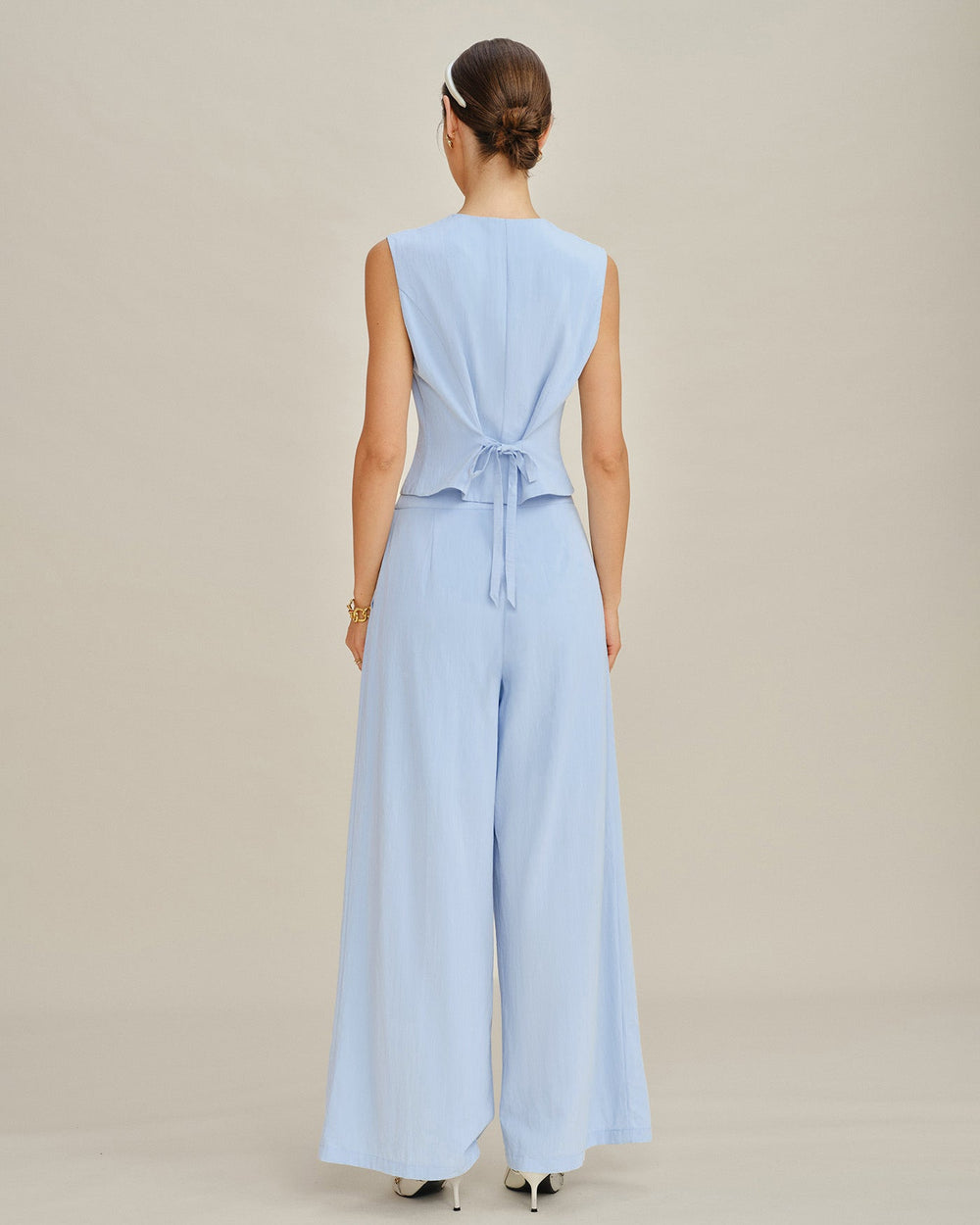 Blue Solid Pockets Straight Pants