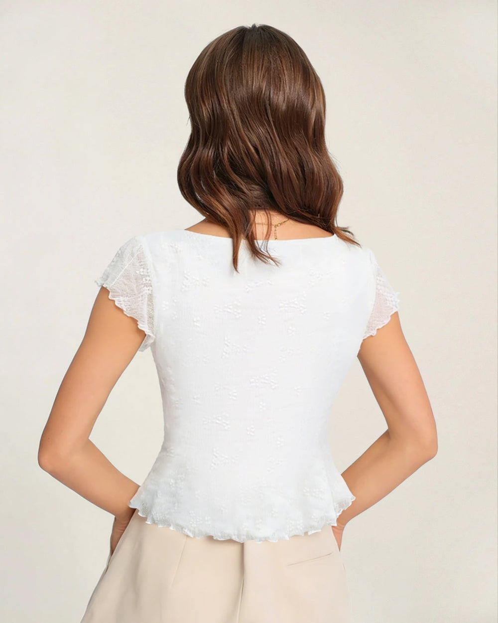 White Square Neck Textured Tee
