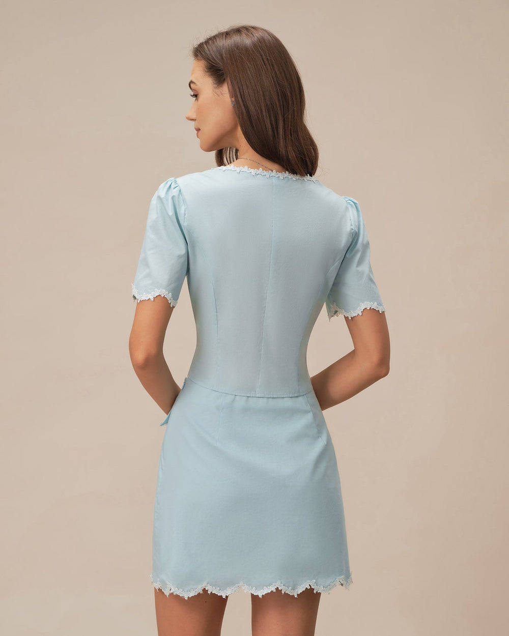 Blue Lace Pocket Button Mini Skirt