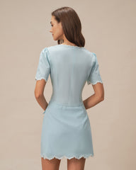 Blue Lace Pocket Button Mini Skirt