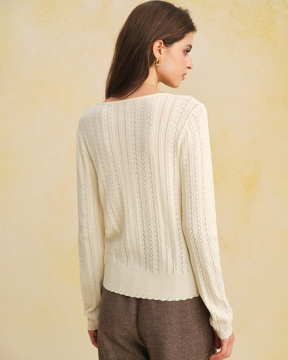 Beige V Neck Slim Knit Cardigan