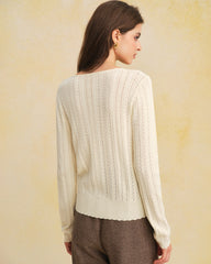 Beige V Neck Slim Knit Cardigan
