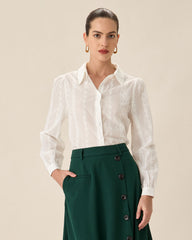 White Jacquard Button-Up Shirt