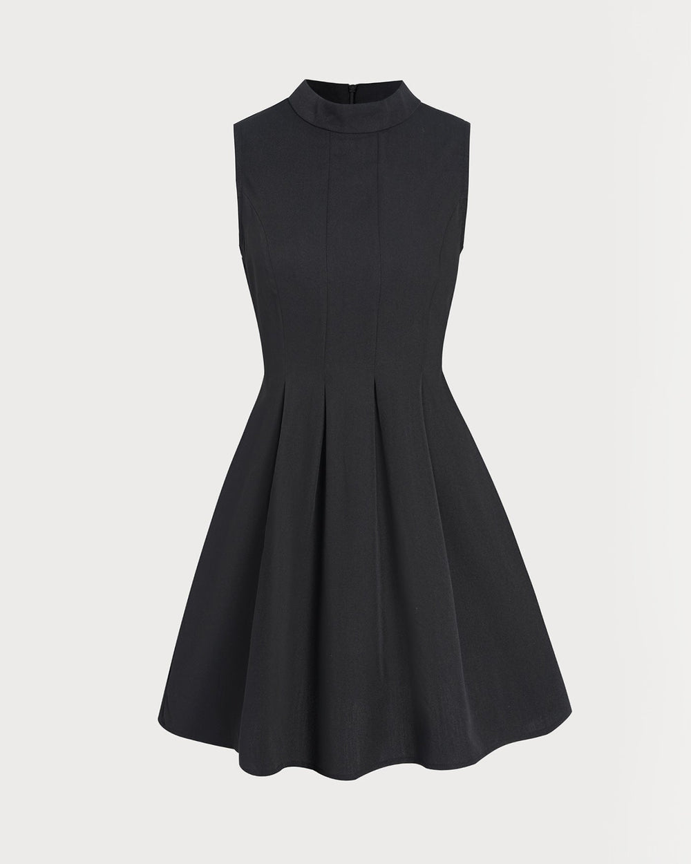 Black Mock Neck Ruched Sleeveless Mini Dress