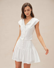 White Cap Sleeve Button Blouse