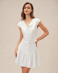 White Cap Sleeve Button Blouse