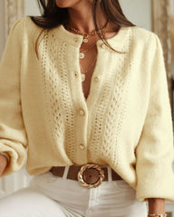 Yellow Round Neck Hip Knit Cardigan