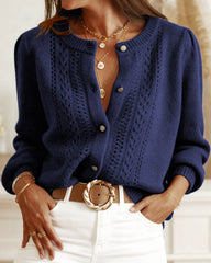 Blue Single Breasted Knit Cardigan