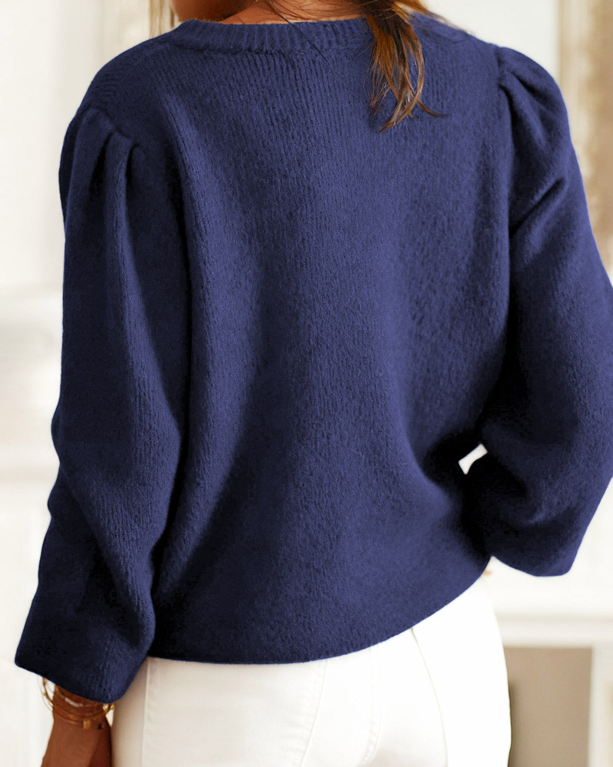 Blue Single Breasted Knit Cardigan