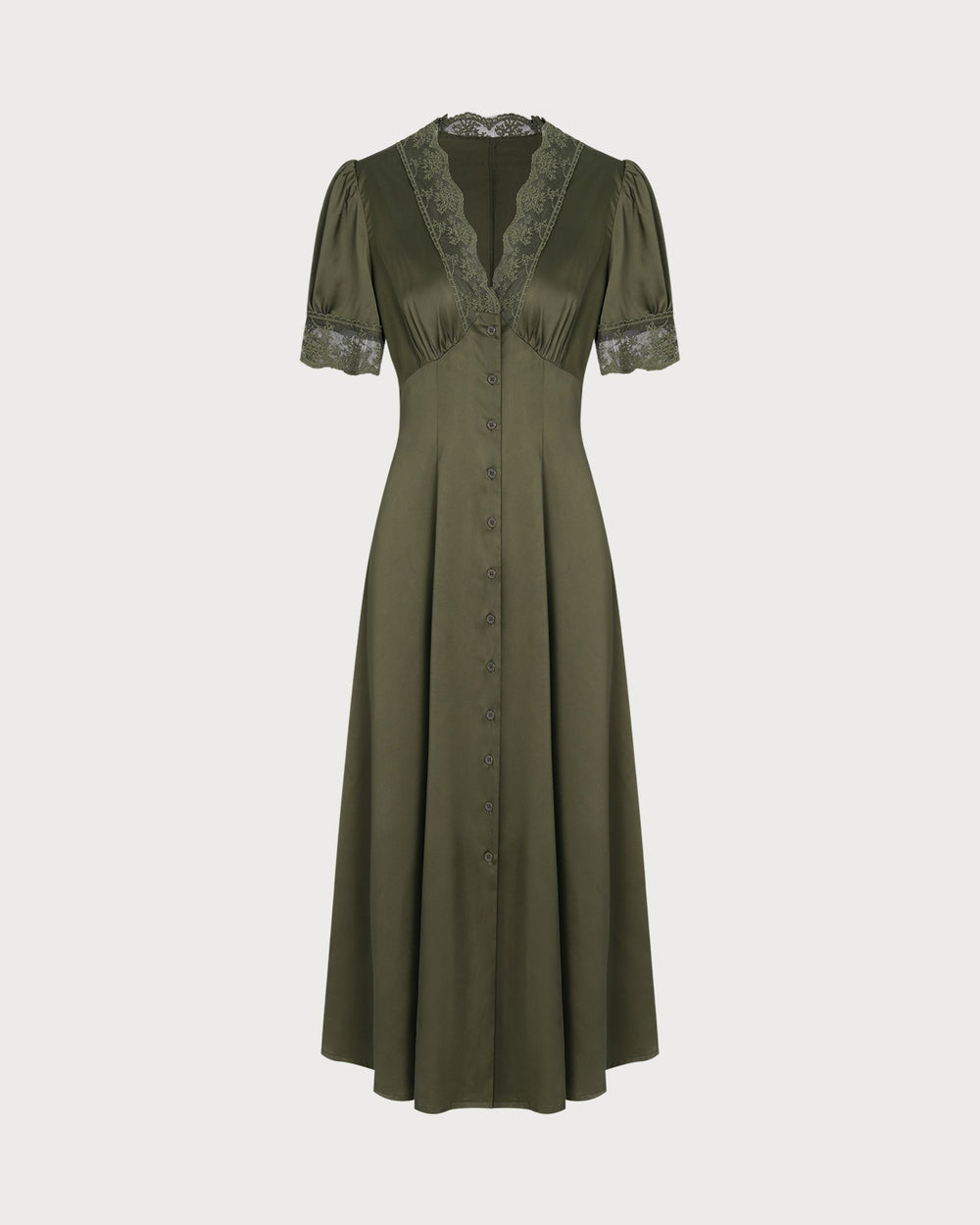 Green Lace Satin Midi Dress