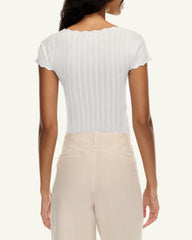 White Square Neck Textured Tee