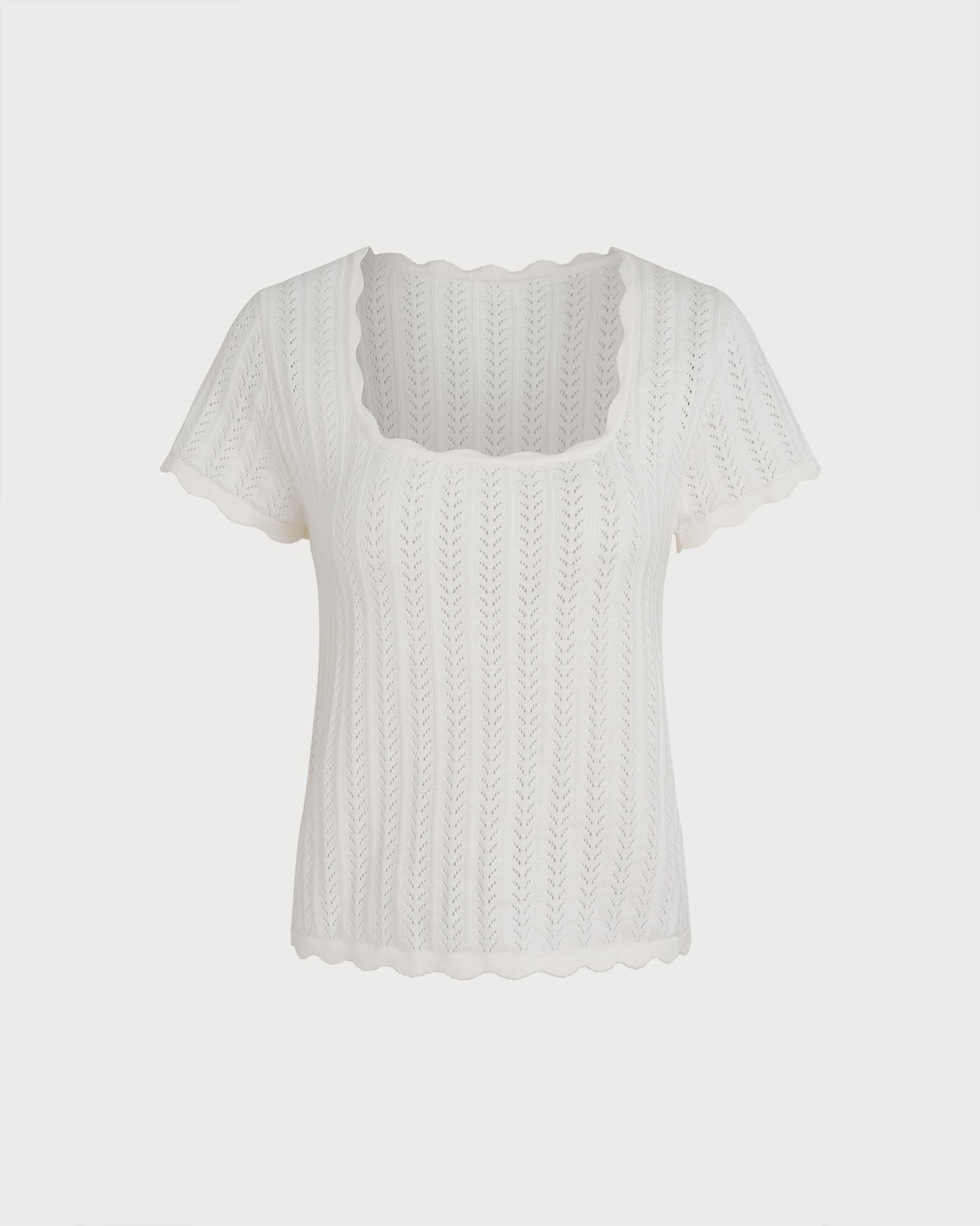 White Square Neck Textured Tee