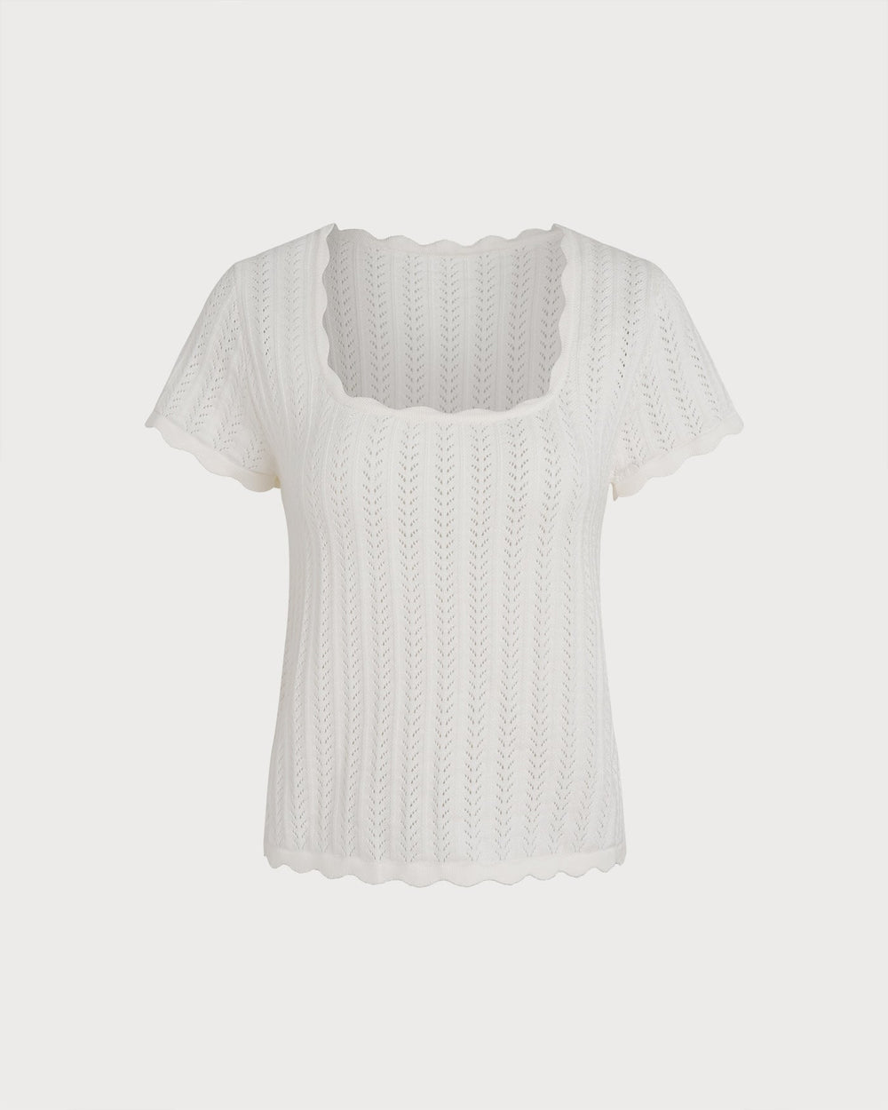 White Square Neck Textured Tee