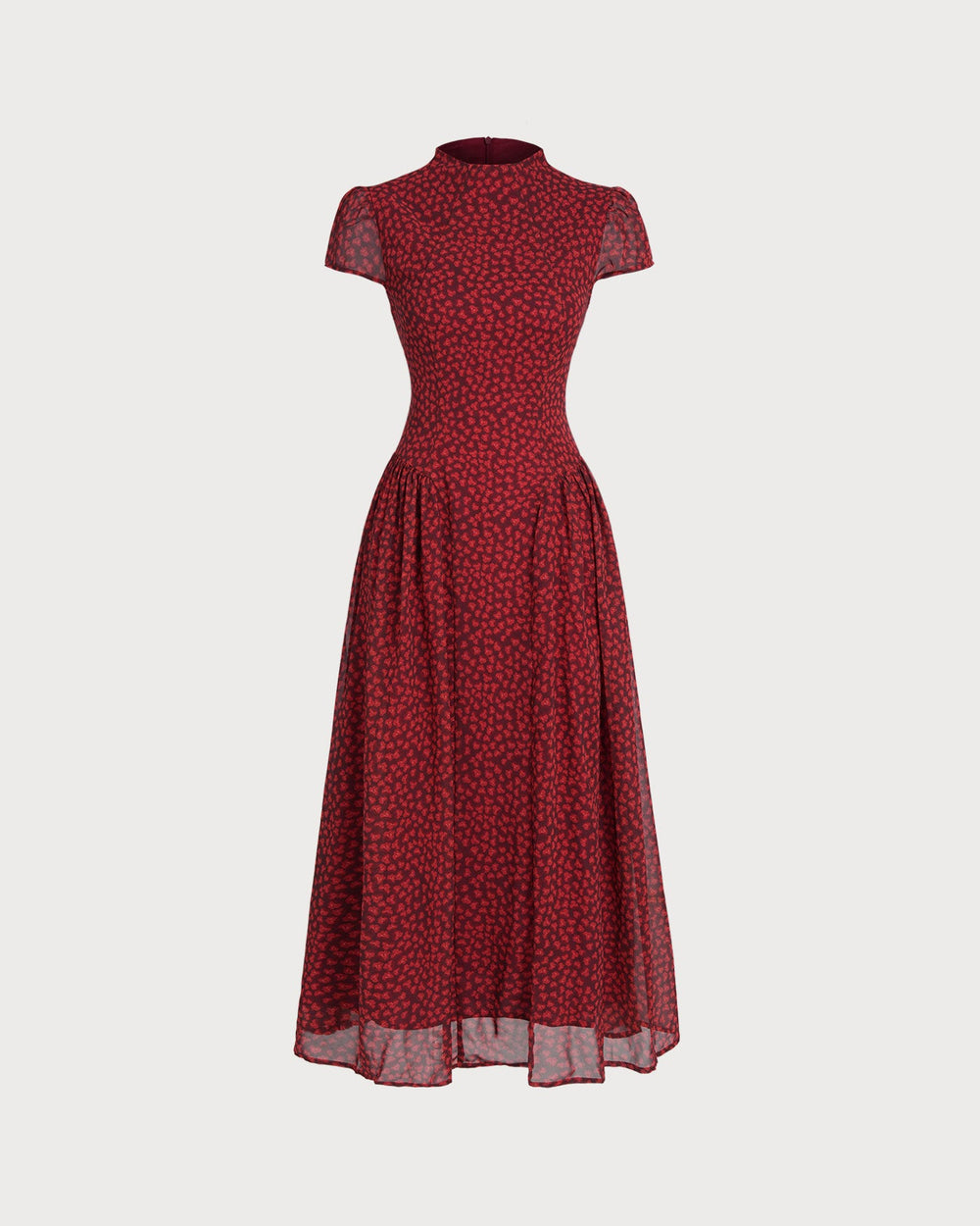 Red Cap Sleeve Floral Maxi Dress