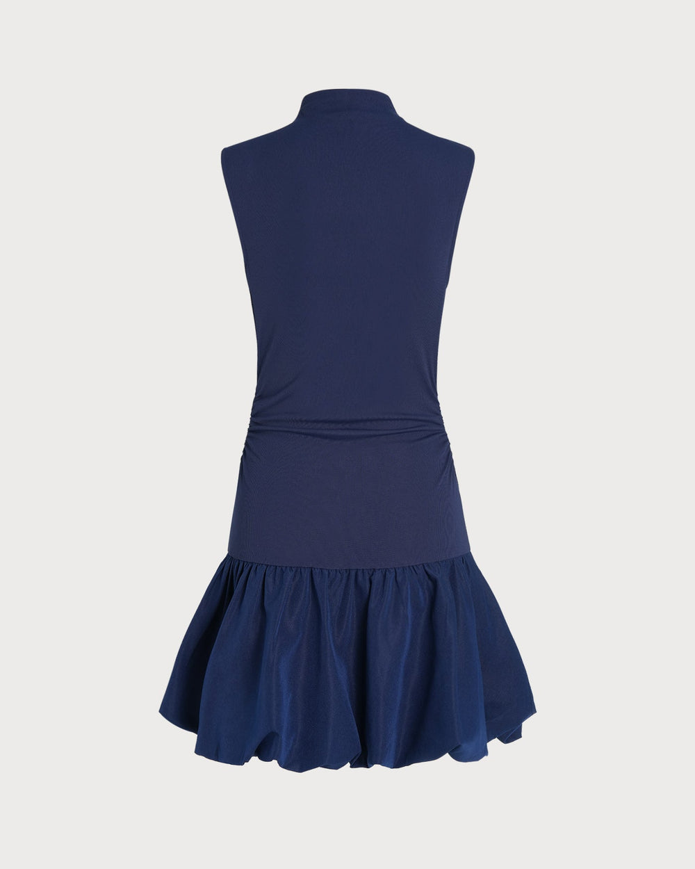 Navy Mock Neck Ruched Mini Dress