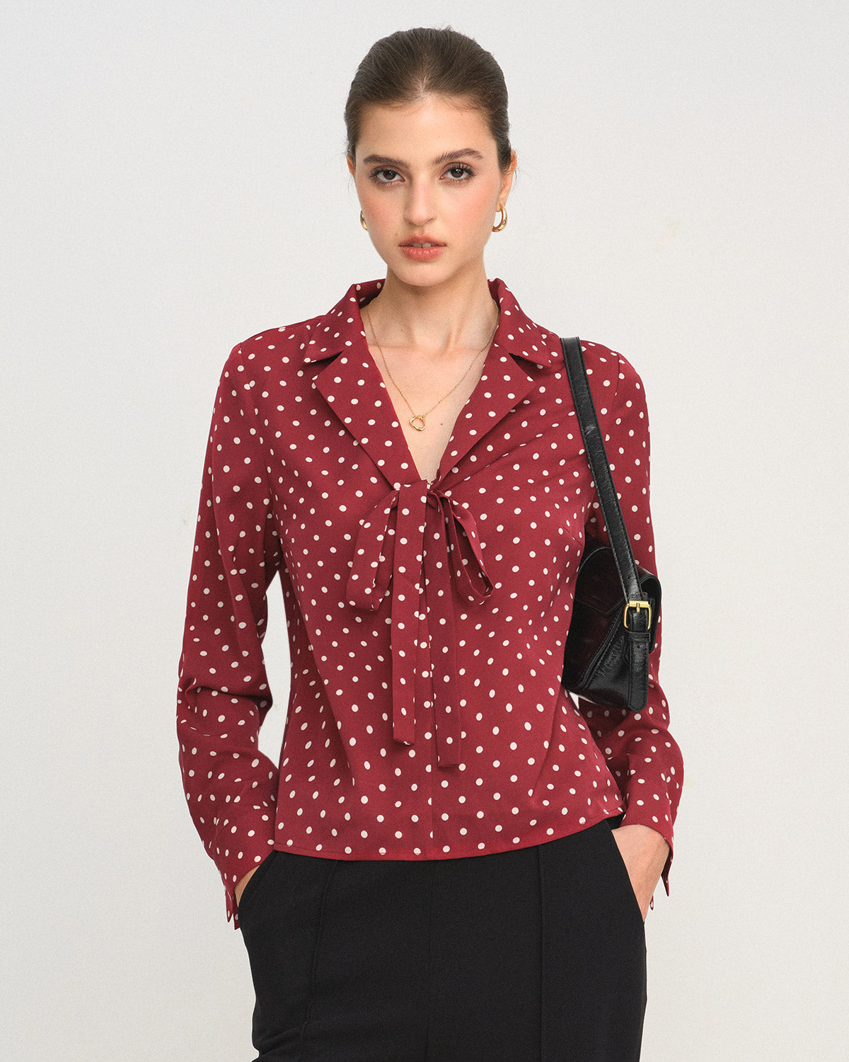 Red Polka Dot Tie Neck Shirt