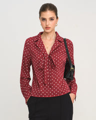 Red Polka Dot Tie Neck Shirt