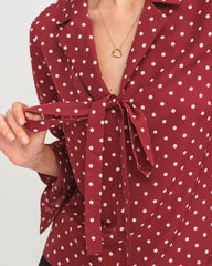 Red Polka Dot Tie Neck Shirt