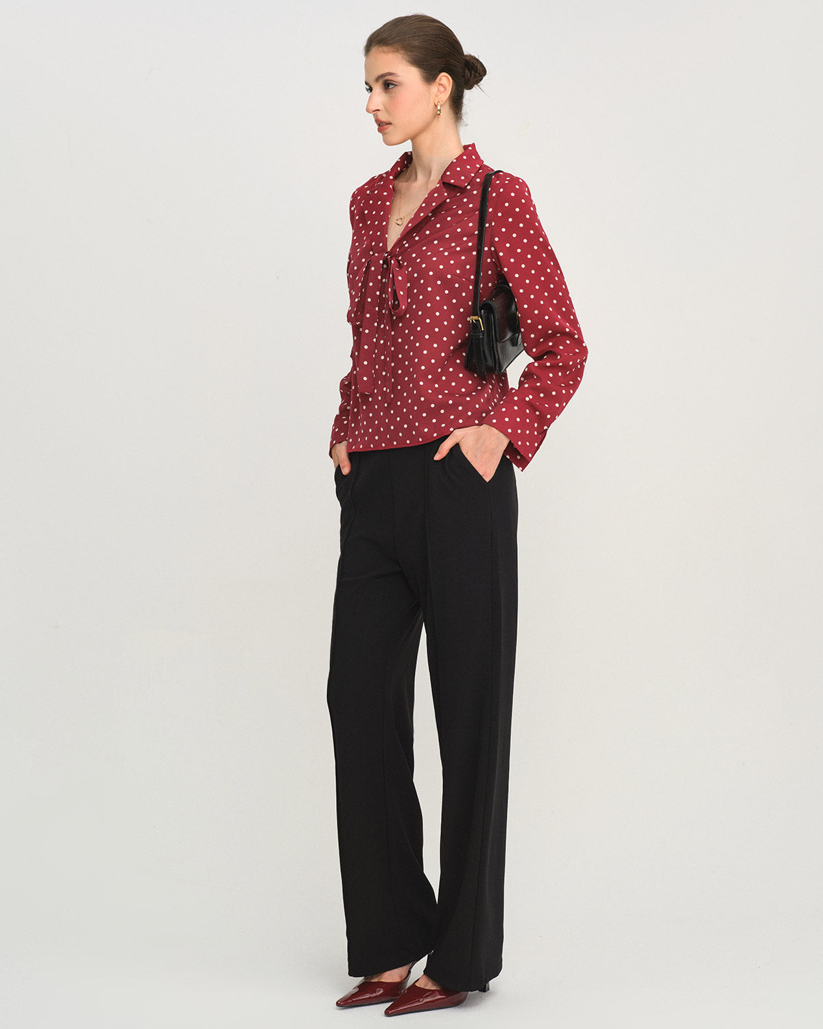 Red Polka Dot Tie Neck Shirt