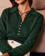 The Green Lapel Ribbed Textured Knit Top