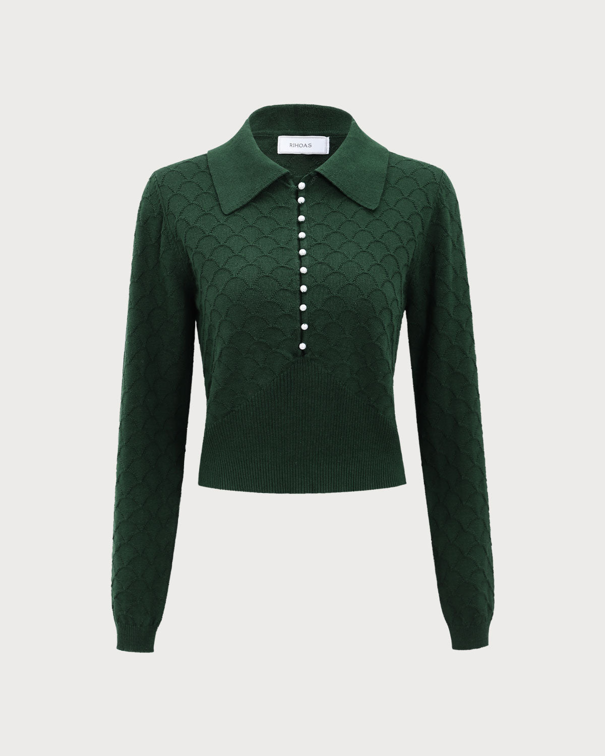 The Green Lapel Ribbed Textured Knit Top