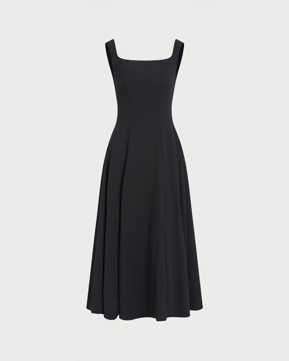 Black Solid Zipper Slip Midi Dress