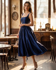 Blue Slip A-Line Midi Dress