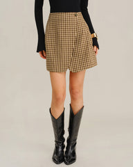 Khaki Plaid Wrap Mini Skirt