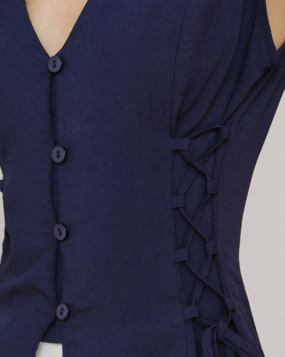 Navy V Neck Single Breasted Tie Vest