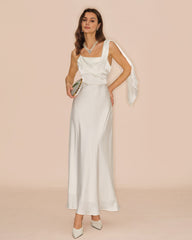 White Square Neck Satin Maxi Dress