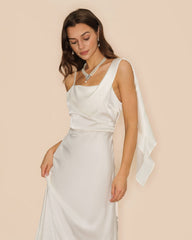 White Square Neck Satin Maxi Dress