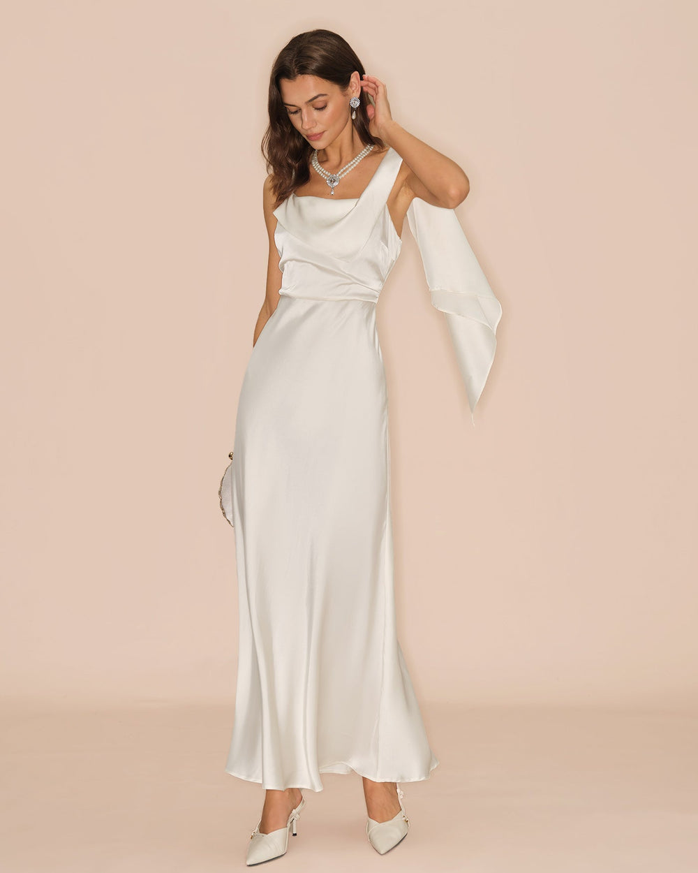 White Square Neck Satin Maxi Dress