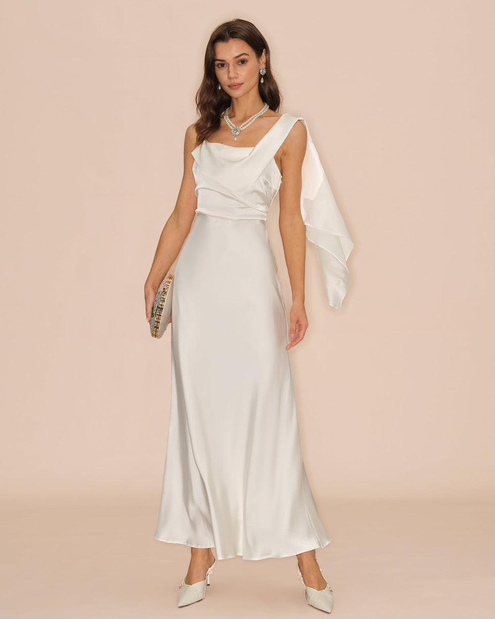 White Square Neck Satin Maxi Dress