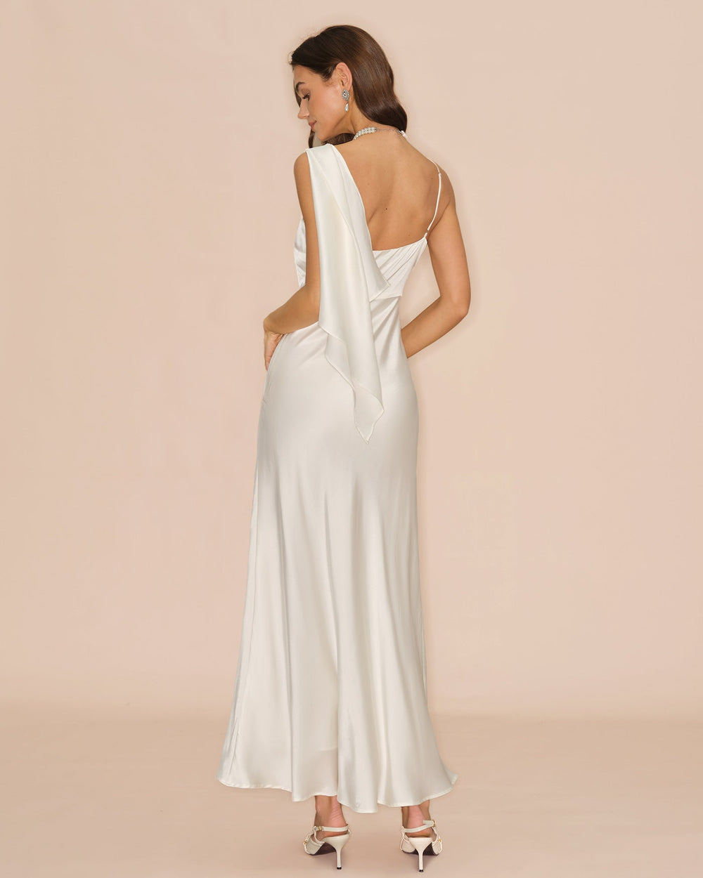 White Square Neck Satin Maxi Dress
