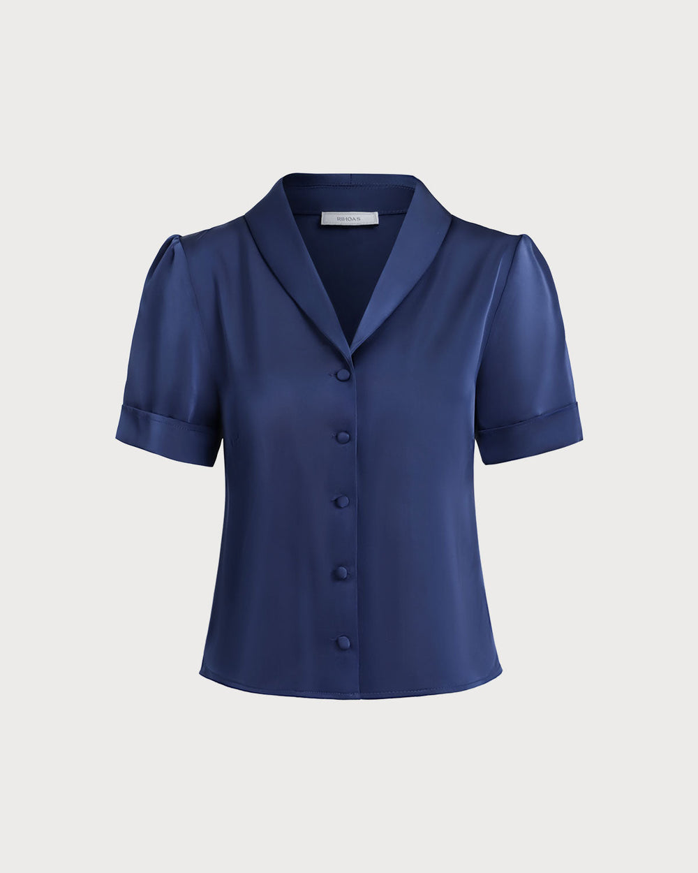Navy Satin Button Blouse